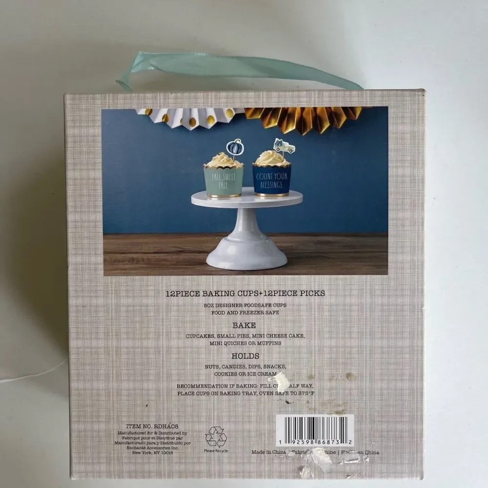 Rae Dunn 12 Piece Fall Sweet Fall & Count Blessings Cupcake Liners & Picks NWT